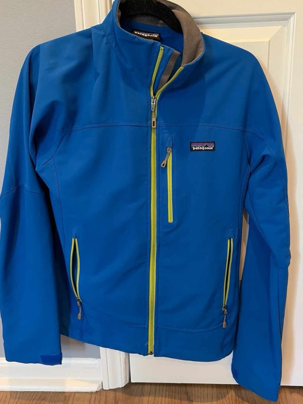 Patagonia Kids Blue Softshell Jacket with Lime Accent
